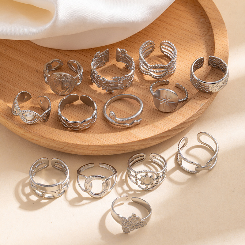 201 Stainless Steel Material Geometric, Snake, Butterfly Pattern Wholesale Jewelry Retro Geometric Snake Butterfly Titanium Steel Plating Open Rings