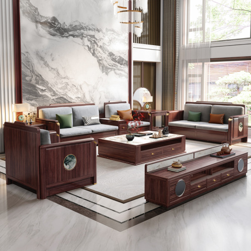 New Chinese style ebony solid wood sofa all solid wood living room combination large and small apartment sofa storage furniture