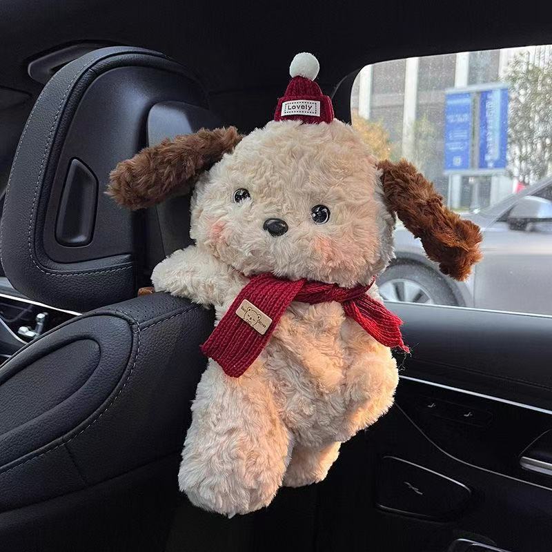 Little Red Book Red Hat Brown Dog Car Tissue Hanging Bag 2024 New High Sense Hanging Tissue Box Cross Border