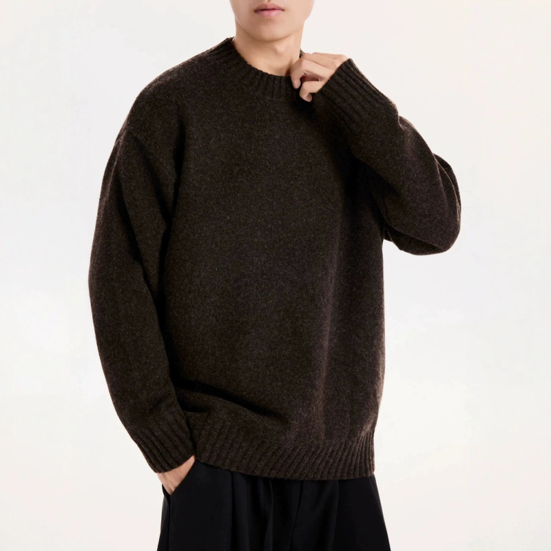 Old Money Style Lazy Warm Wool Knit Sweater for Men, Autumn and Winter Loose Fit, Temperature-Regulating, Vintage, Warm, Round Neck, Pullover, Long Sleeve Sweater