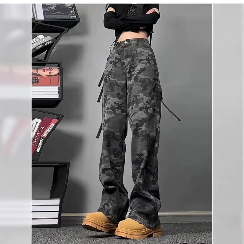 2025 American Style Logging Men's and Women's Spring and Autumn Design Sense Denim Tooling Camouflage Pants Trendy Brand Straight Loose Casual Pants