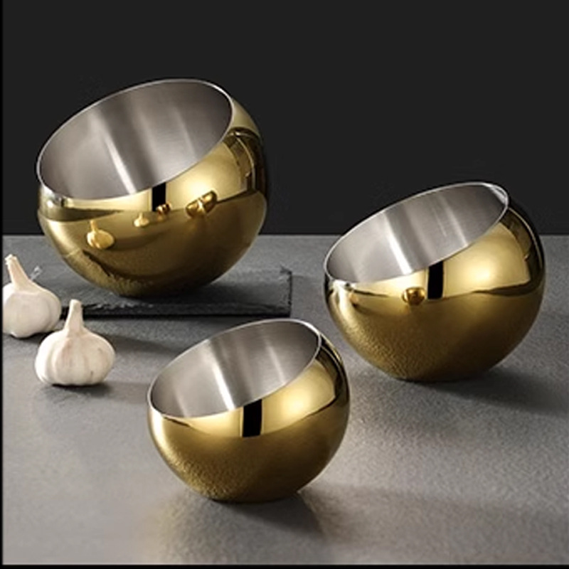 Comercial de acero inoxidable esférico inclinado condimento olla caliente tienda de salsa tazón cubiertos de mesa de lino tazón de salsa al por mayor