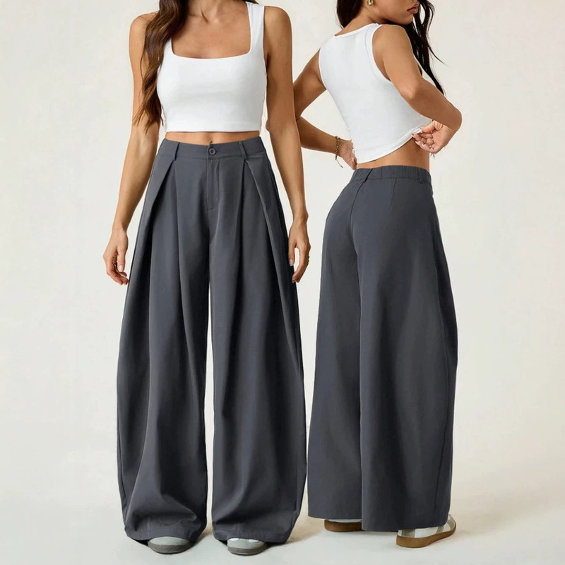 2026 New Amazon Cross-Border New European and American Style Wide-Leg Pants Casual Pants with a Unique Design and Loose Drape 2026 New Amazon Cross-Border New European and American Style Wide-Leg Pants Casual Pants with a Unique Design and Loose Drape