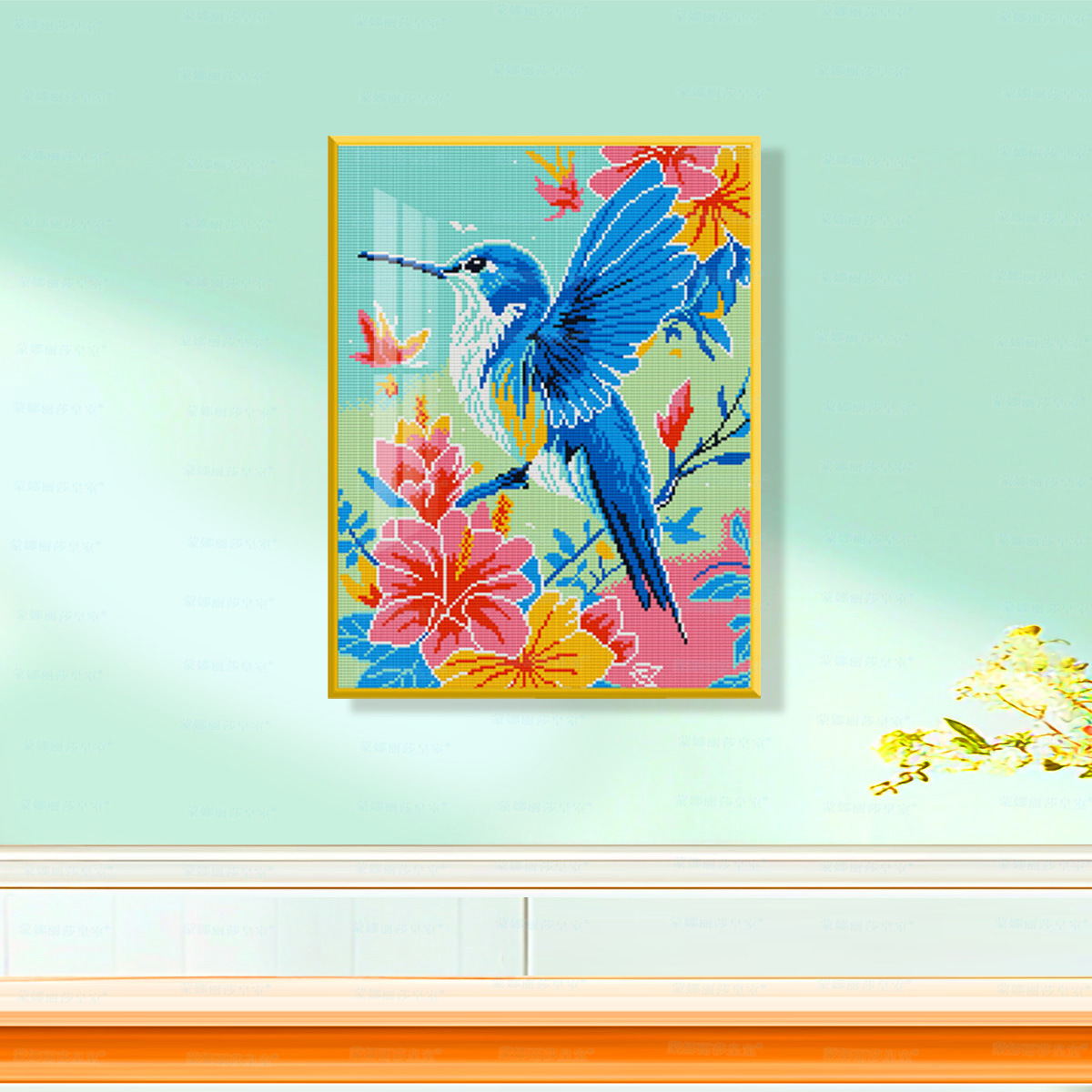 Mona Lisa flores reales y pájaros paquetes de material de bordado cruzado colibríes de color nuevo estilo minimalista decoración estética decoración de pared de sala de estar image 6