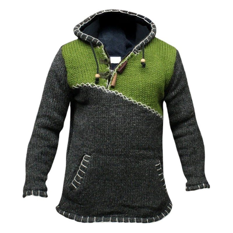 2025 трансграничный AliExpress Европейский и американский мужской трикотаж весна-осень новый трикотаж с длинными рукавами и цветными блоками с v-образным вырезом (готовый на складе)