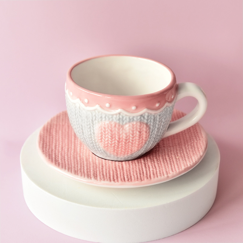 Lindo taza de café de cerámica y platillo traje creativo chica Rosa regalo europeo tarde té taza amor alivio té conjunto
