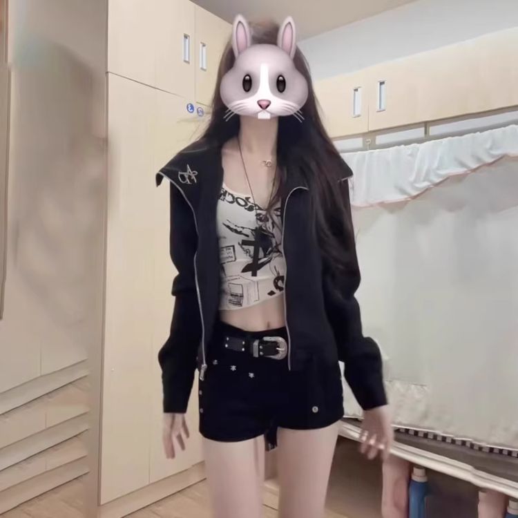 秋季翻领黑色短款麂皮外套女秋冬2025新款设计感小个子夹克外套女|undefined