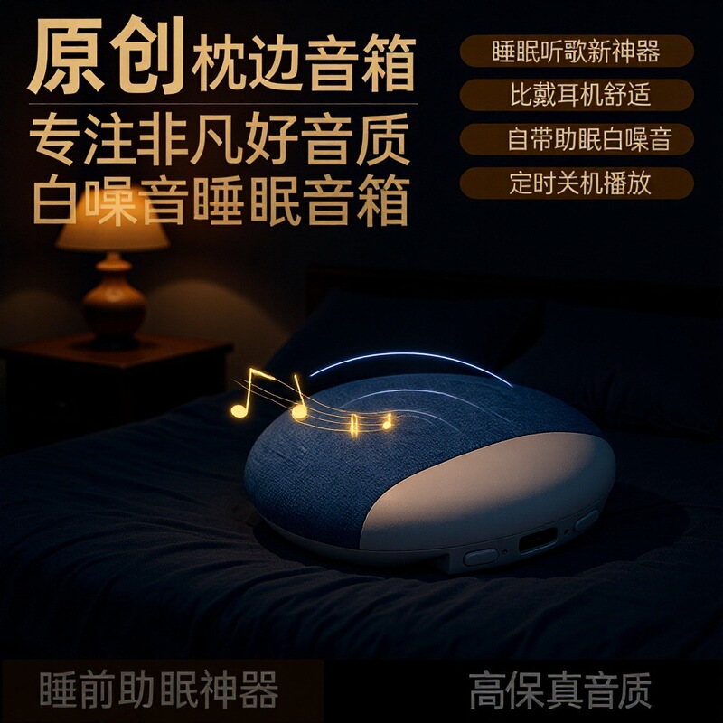 Mini Pillow Speaker Bone Conduction Bluetooth Sleep Sound System, Silent Portable Charging Pillow Speaker with Advanced Technology and Timer