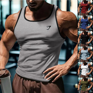 2025 Cross-Border European Size Summer New Men's Fitness Vest Sports Running Training Printed Slim Fit Trendy Brand Men's Clothing