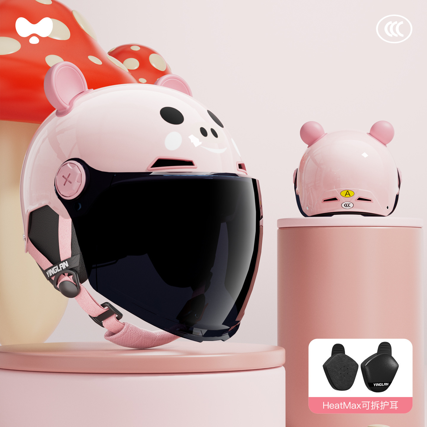 Motosiklet kaskı (dəbilqə) | Universal Electric Car - 3c-piggy-pink-sunscreen-long-lens-heatmax-detachable-ear-muffs