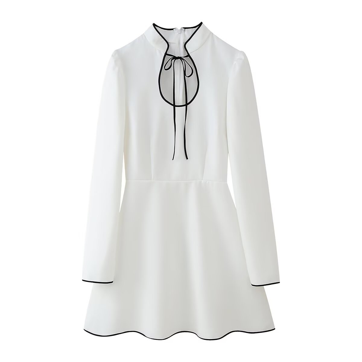 PB ZA 여성복 2025 봄 새로운 패션 간단한 조커 칼라 레이스 긴 소매 짧은 원피스