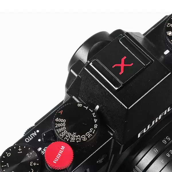 Fuji screw button + black bottom X red letter hot shoe cover