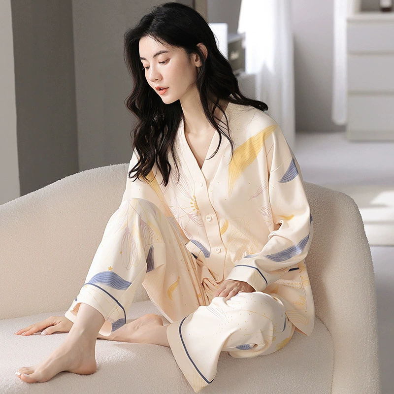 Высококлассная демисезонная осенняя пижама, с длинным рукавом, кардиган, комплект