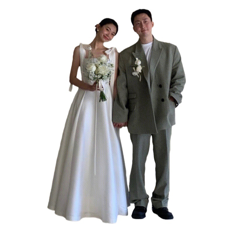 Luz de registro vestido de novia 2024 nueva Correa Super Fairy nupcial boda gasa simple satén vestido blanco