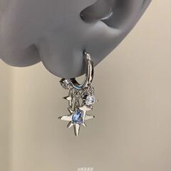 ピンクデイリーブルージルコンスタードロップイヤリング女性用ノンホールピアス八芒星ペンダントイヤリング