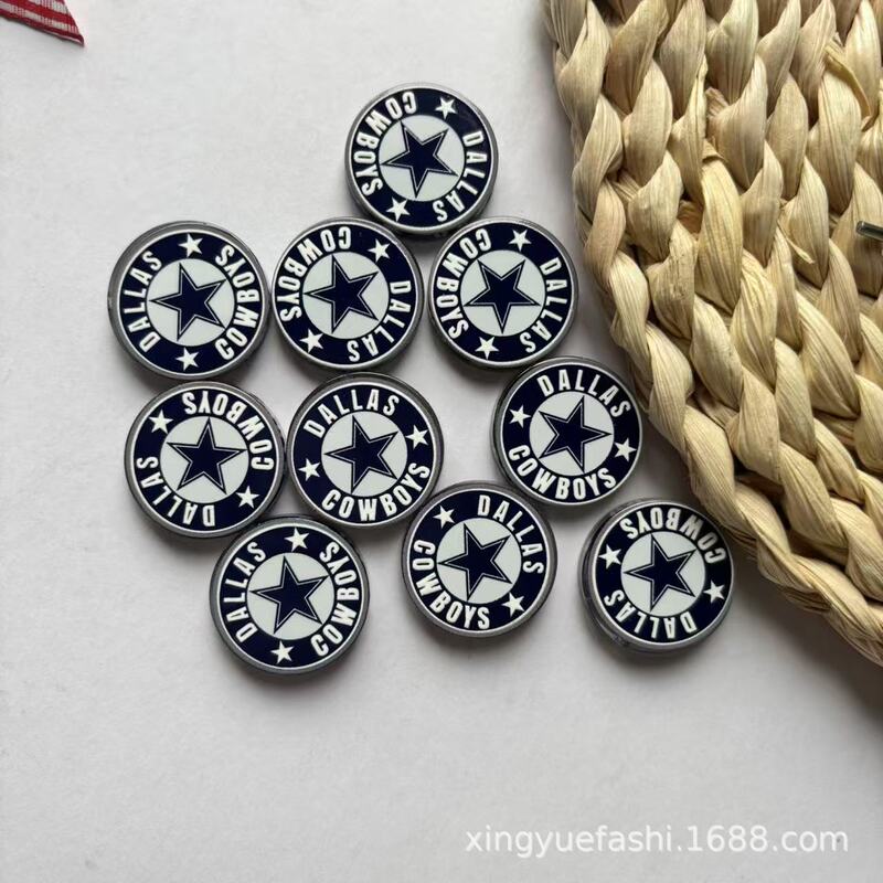 Dallas Team Logo Straight-Hole Beaded Double-Sided Embossed Acrylic Loose Beads Phone Chain Car Hanging Material Double-Sided Printing
