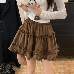 2025年秋季新款韩系甜美减龄气质百搭木耳边蛋糕裙遮跨修身短裙女