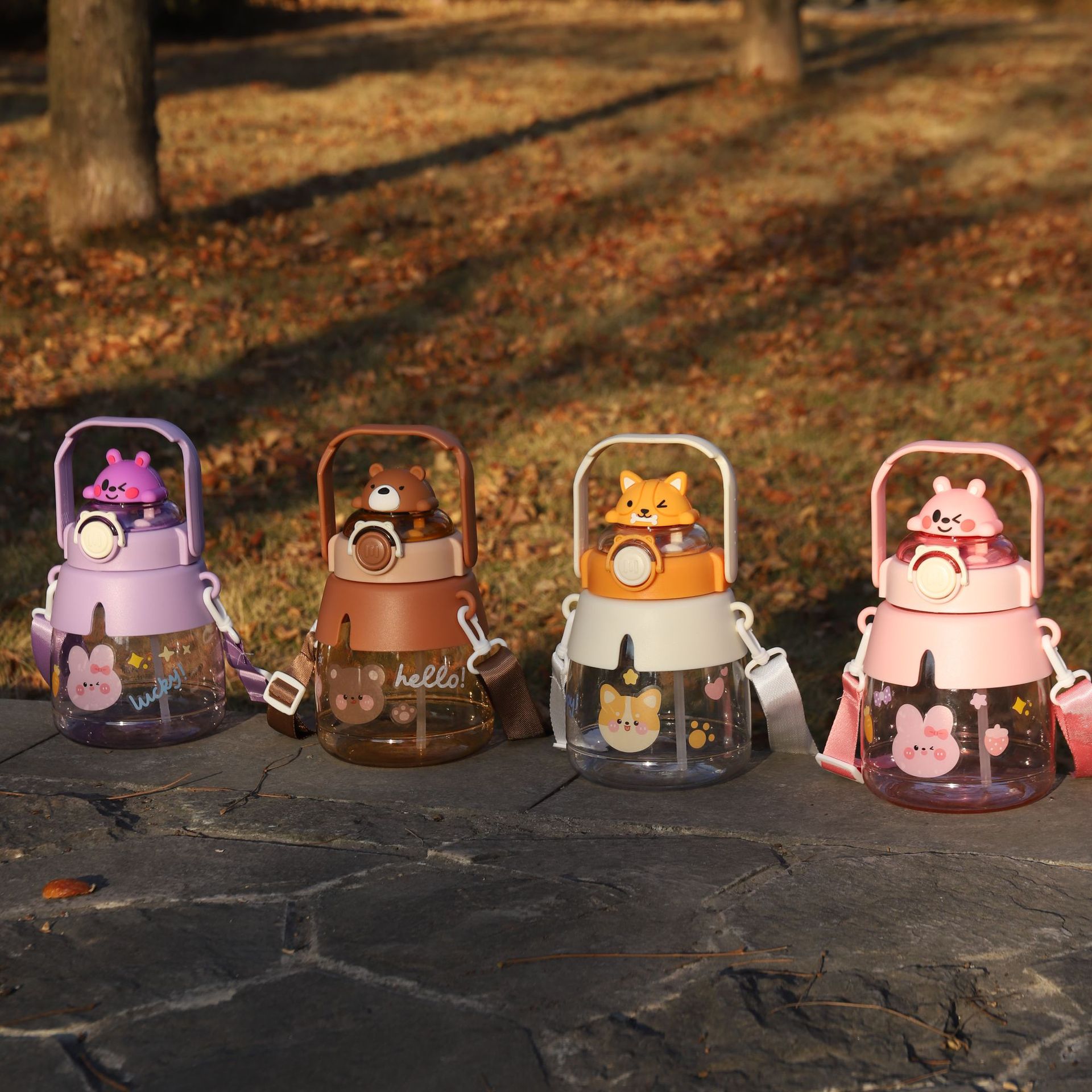 塑料水杯大容量大肚杯高颜值水杯吸管杯便携随手杯可爱公仔儿童杯