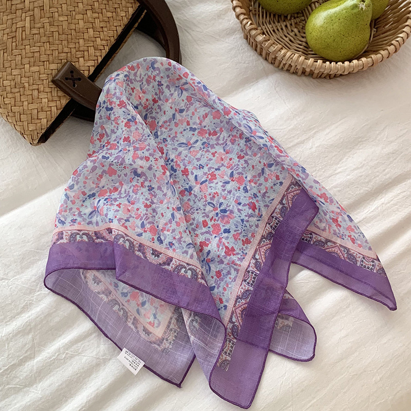Flores toallas cuadradas nuevas versiones coreanas ins frescas, suaves y dulces, accesorios de bufandas de seda delgadas, bufandas de cuello, cinta de paquete