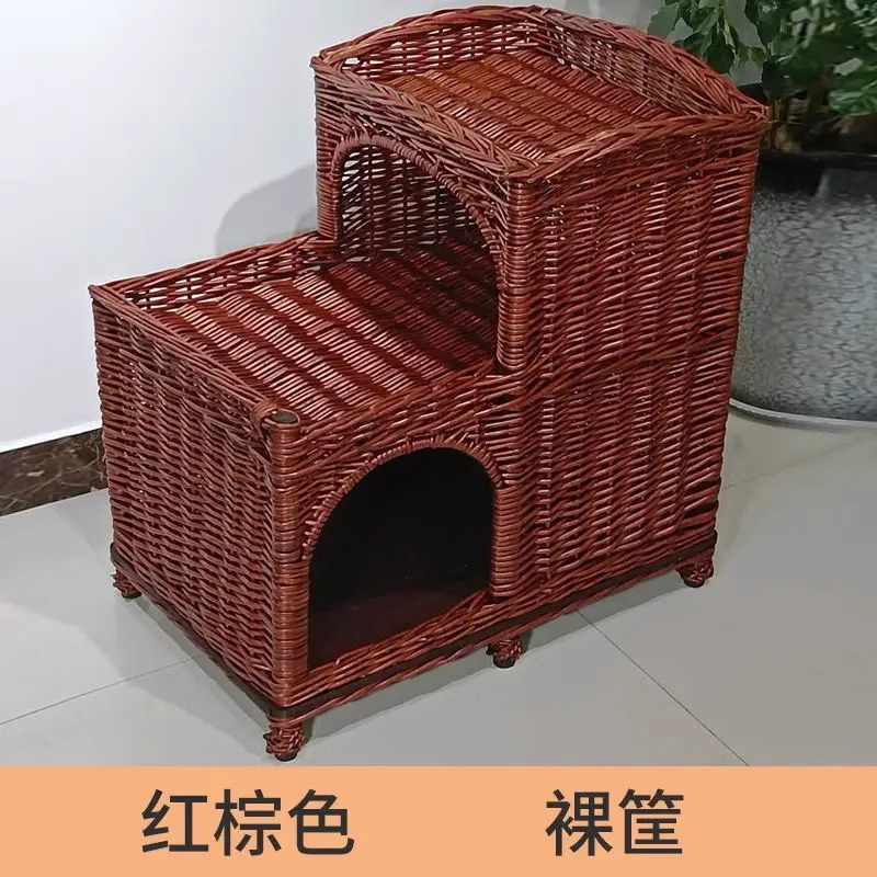 Casa de verano universal de cuatro estaciones de ratana trapezoidal tejida felina de cachorro tejida de sauce de doble capa desmontable y lavable para mascotas