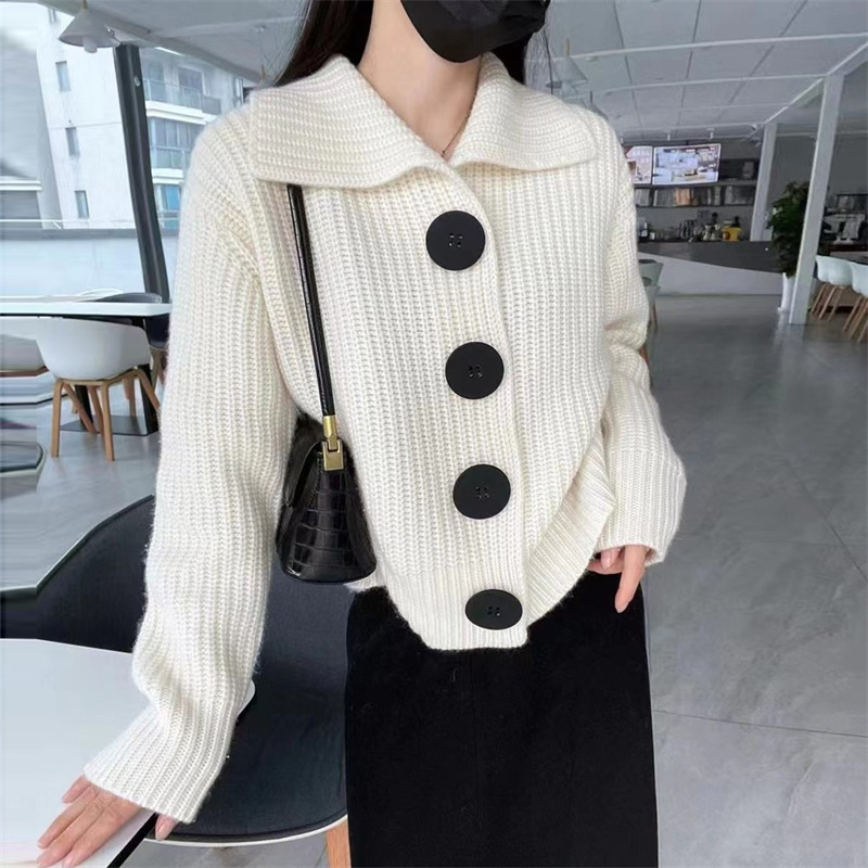 Women's Clothing version of the new spring and autumn sweater versatile coat loose fashion big button western style lapel knitted cardigan for women_voghion.com