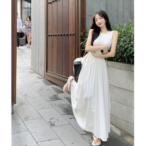 Ladies' Summer 2025 New Teaspoon French Design White Sleeveless Backless Dress Empress Dress Long Dress