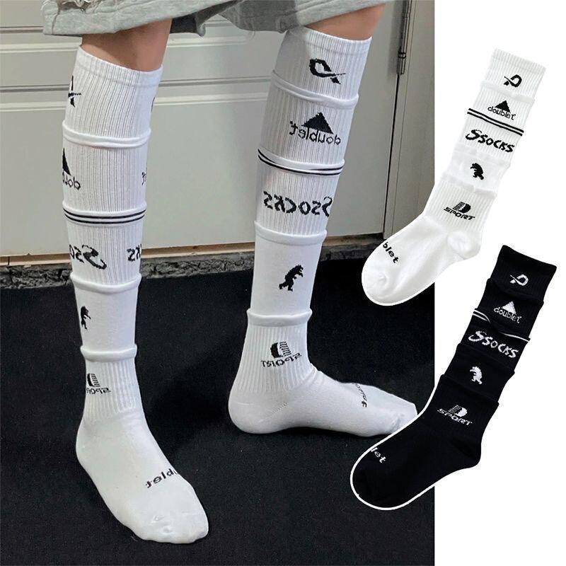 Doublet Multi-Layered Stacked Design Socks for Women, Sports Calf Socks, Football Long Socks, Trendy and Unique