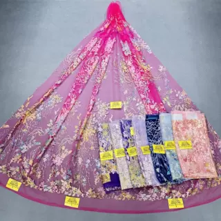 新款LC3506多彩系列10Y起订 婚纱礼服面料 网纱洒金片 喷金面料