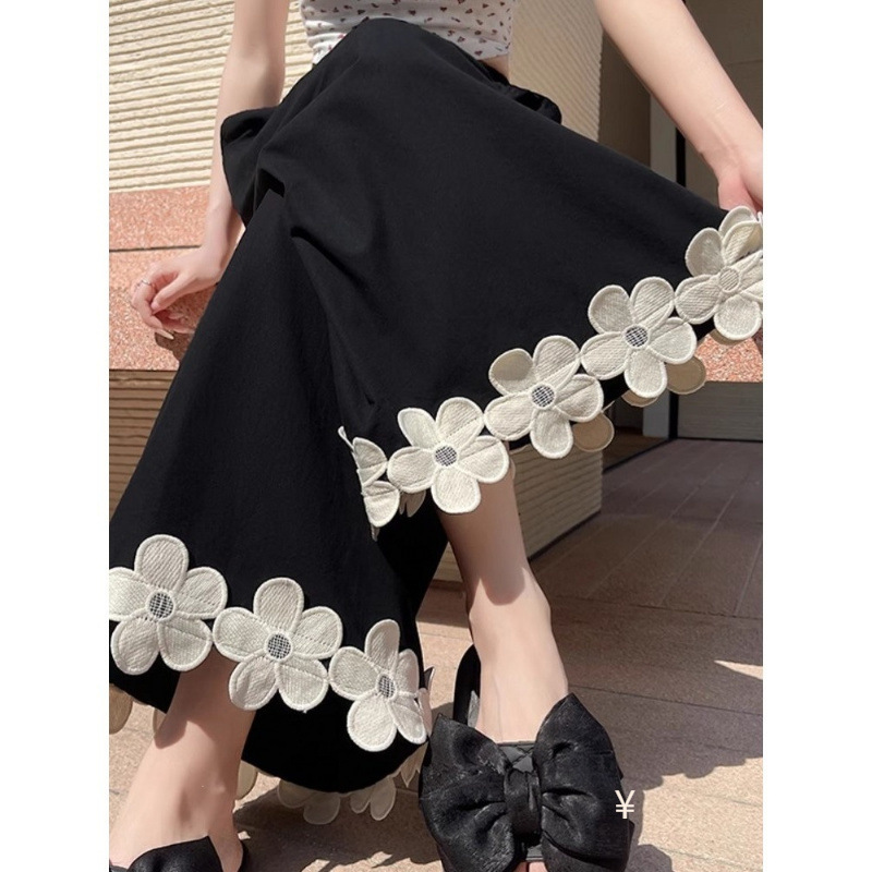 Floral Patchwork Ice Silk Wide-Leg Pants for Women, Summer Thin Style, Petite Loose Fit, Bf Lazy Style, Straight Casual Cropped Pants Floral Patchwork Ice Silk Wide-Leg Pants for Women, Summer Thin Style, Petite Loose Fit, Bf Lazy Style, Straight Casual Cropped Pants