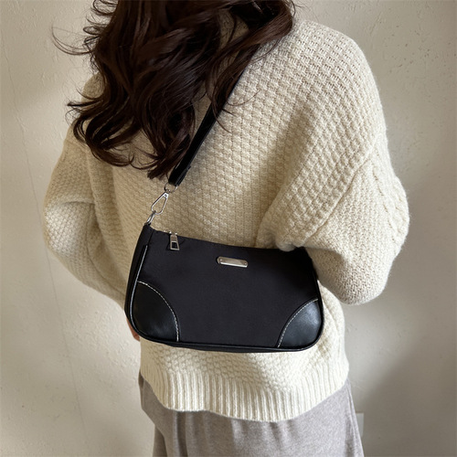 Leather Nylon Bag Winter Simple Minimalist Monochrome Stylish Casual Fashion Women's Crossbody Shoulder Bag