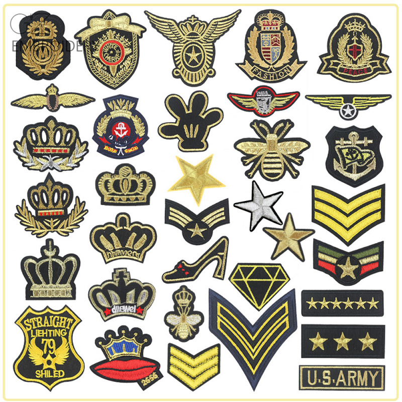 Computer Embroidery Crown Gold Line Embroidery Cloth Label Badge School Uniform Armband Label Decoration DIY Patch Sticker