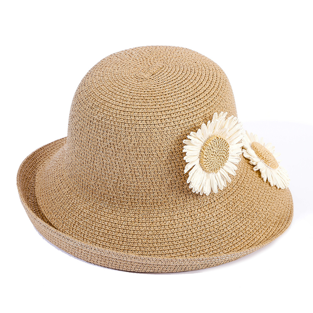 Fresco crisantemo lindo sombrero de paja playa verano sol sombrero femenino protección solar protección UV sombrero de sol casual