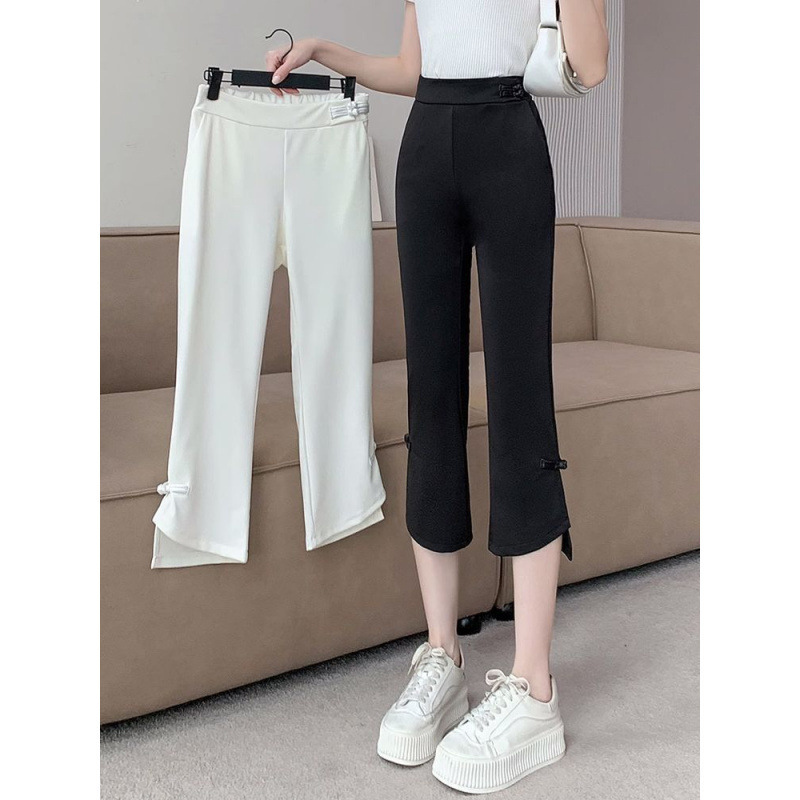 Guofeng Micro-flared Pants Women's Summer Thin Slimming plus size Cropped Casual Straight Pants Sports Wide-leg Pants