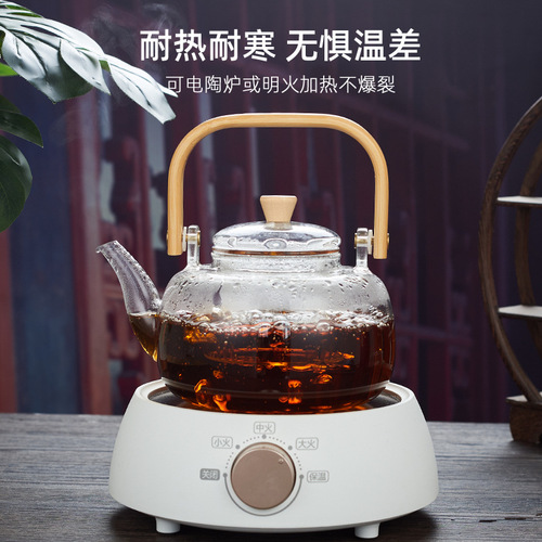 Factory direct sales bamboo handle kettle, heat-resistant glass teapot, household teapot, health kettle, electric ceramic stove, teapot