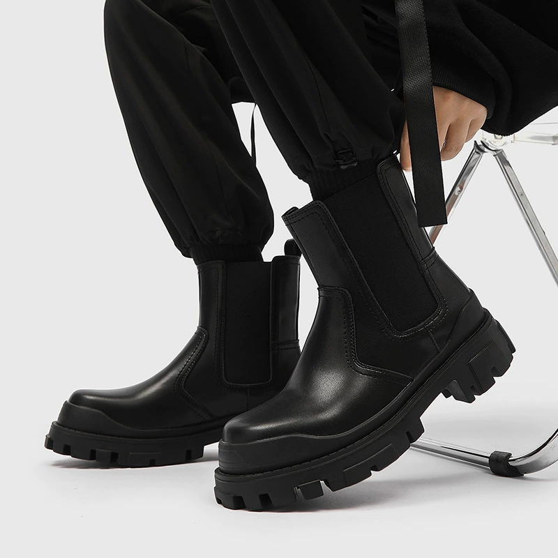 Черные высококачественные Ботинки Челси в британском стиле, мужские модные ботинки Martin на платформе, кожаные увеличенные ботинки средней посадки