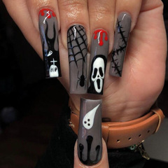 Foreign Trade "Scream" Grimace Spider Nail Tips—Ready-Made Halloween Mystical & Quirky Fake Nails with Wearable Design
