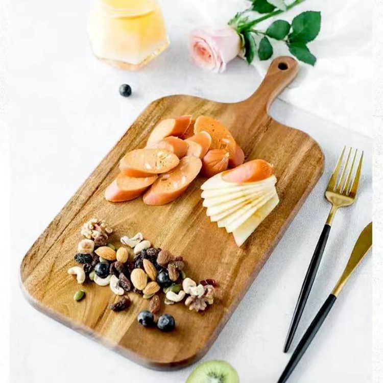 Tablero de cortar de madera de acacia simple creativo con mango tabla de cortar colgando tablero de corte de fruta tablero de filete tablero auxiliar de suplemento de alimentos para niños