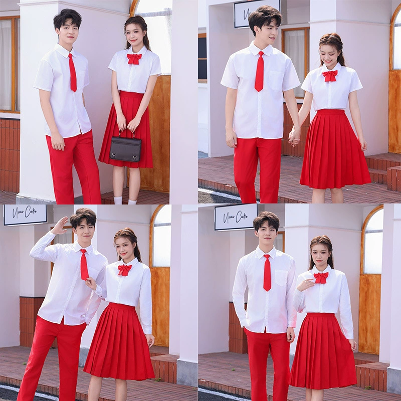 Белая рубашка Красная юбка Красные брюки Учащиеся начальной школы