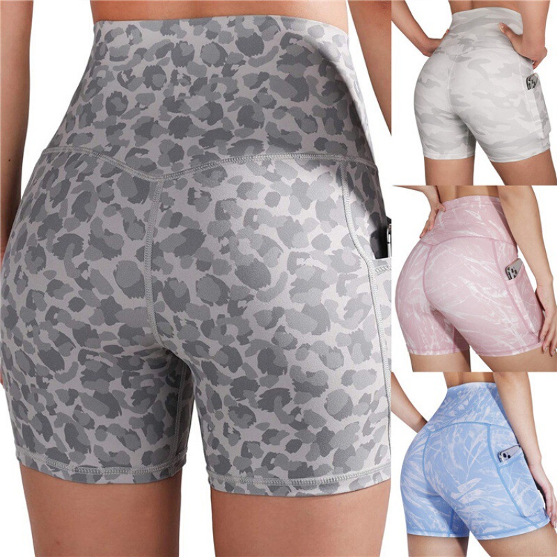New Printed Pocket Shorts High Waist High Stretch Fitness Training Yoga Pants