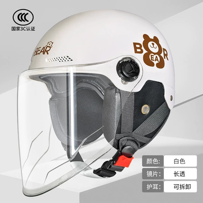 Scooter Summer Motorcycle Safety Helmet, Motosiklet kaskı (dəbilqə) - l019-1-knob-heart-bear-ear-protection-long-mirror-white