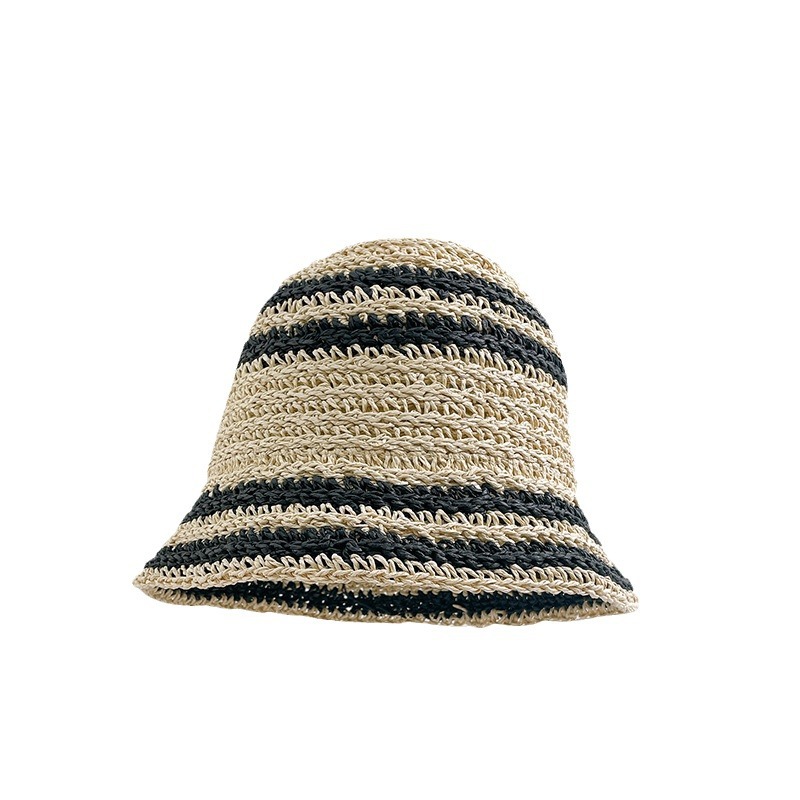 Sombrero de pescador a rayas japonesas, sombrero de verano para mujeres, sombrero de paja plegable, sombrero de sol de playa