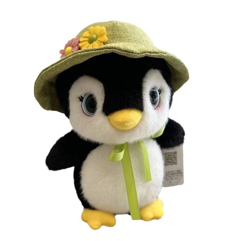 Bonito sombrero pingüino juguete de peluche 11CM animales pequeños pingüinos niños regalo de cumpleaños muñeca agarra