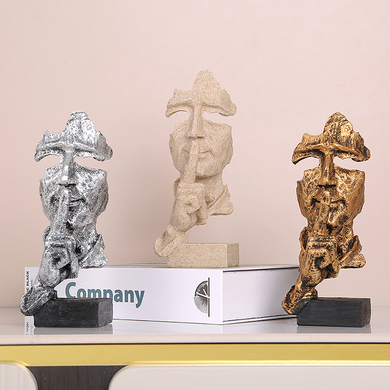 Nordic Abstract Mask Character Ornaments Retro Silent Gold Resin Ornaments Living Room Study Office Decorations
