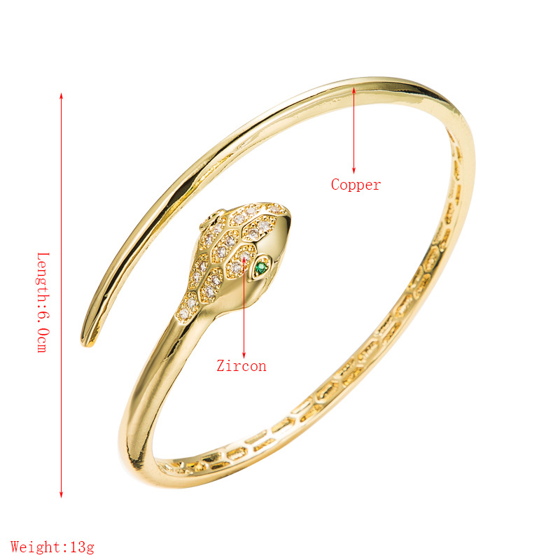 Fashion snake copper zircon open bracelet