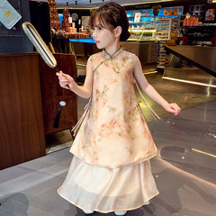 Ladies' Hanfu Dress, New Chinese Style Children's Cheongsam Princess Skirt, Summer Outfit 2024 New Arrival Girl Exquisite Backless Dress