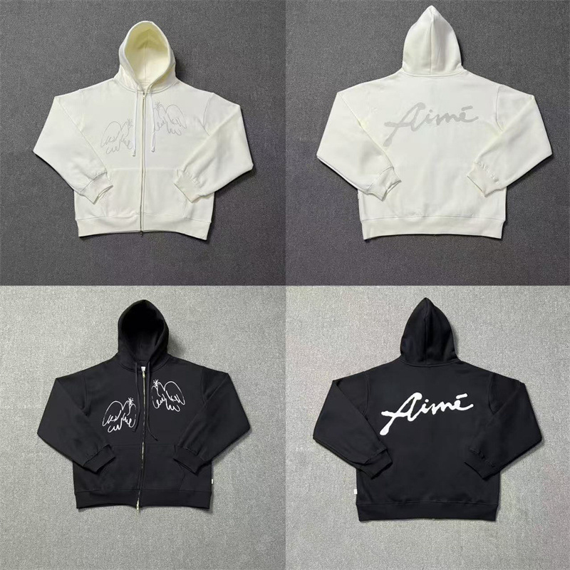 Aime Leon Dore American Trendy Brand Pigeon Letter Print Autumn and Winter Velvet Cardigan Hooded Sweatshirt for Men and Women