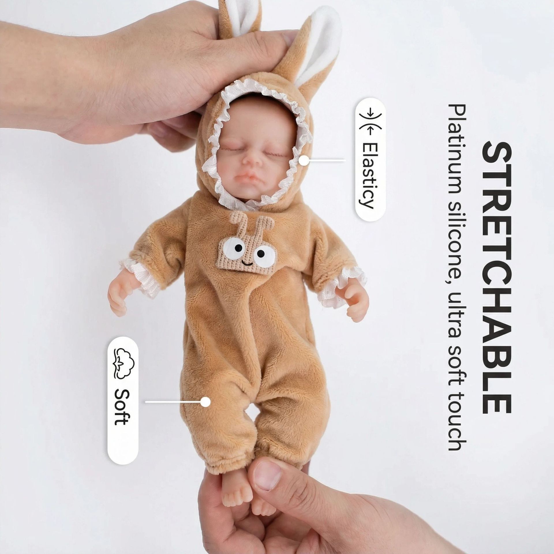 NPK15cm silicona pura orejas pequeñas sólidas muñeca de ojos abiertos Q-bala es estirable suave suministro transfronterizo