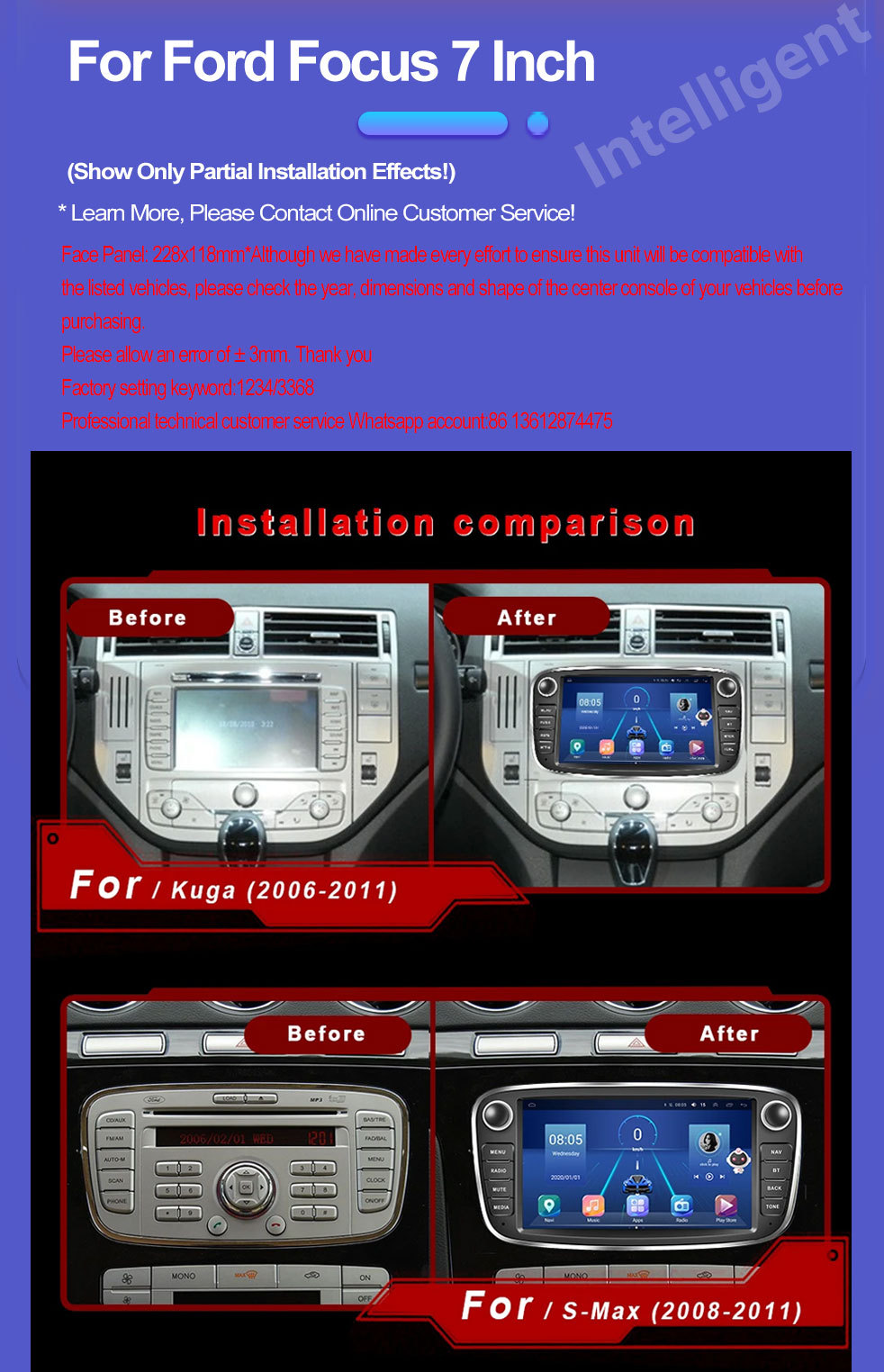 Suitable for Ford Focus 7-inch Android Smart GPS Car Navigation Bluetooth MP5 Player Carplay