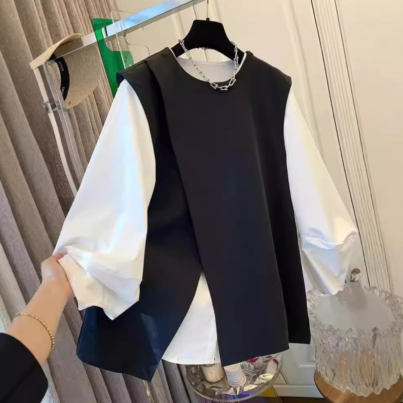 High-end Joker Elegant Black Suit Vest Shirt Top Women's Two-piece Set 2024 Autumn New Shirt suit