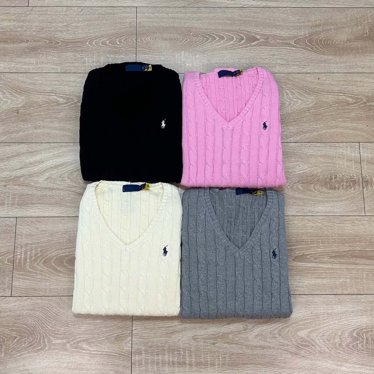 High-Quality Rl Ralph Lauren Women's V-Neck Long-Sleeve Cotton Sweater Classic Cable Knit Pullover Top